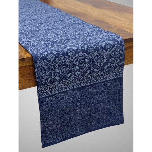 Buy Navy Blue Cotton Printed Rectangle Table Runner