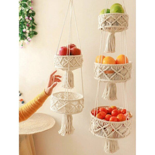 Buy Off White_Cream Macrame Hand Crafted Storage Basket