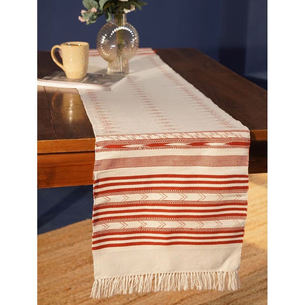 Buy RUST ORANGE Hand Crafted Cotton Solid Rectangle Table Runner