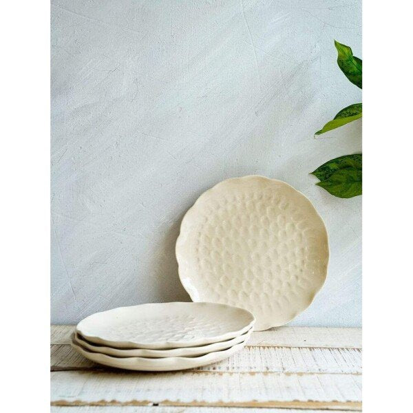 Buy White Ceramic Round Hand Crafted Serveware Plates
