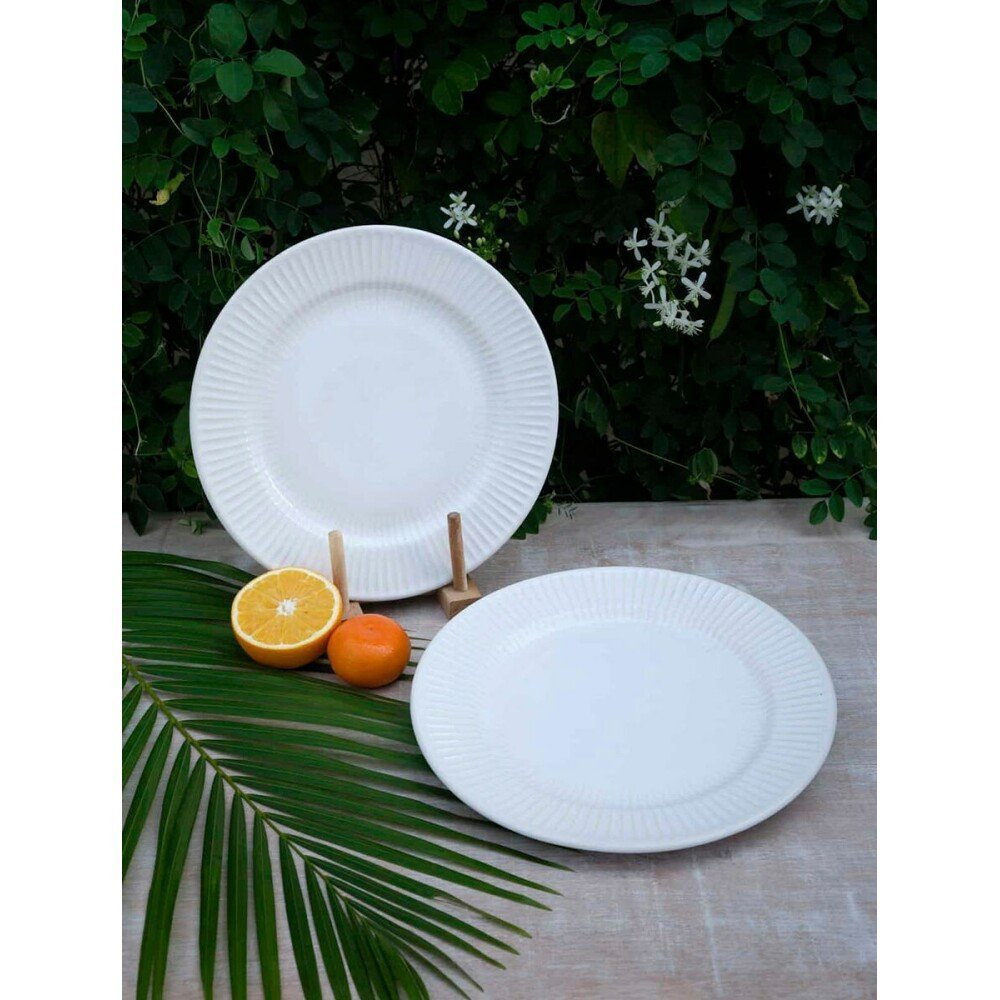 Buy White Ceramic Round Hand Crafted Serveware Plates