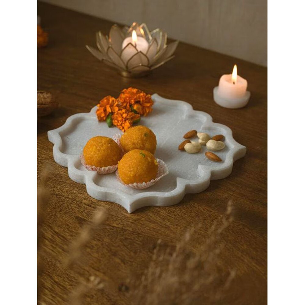 Buy White Marble Printed Tray/Platter