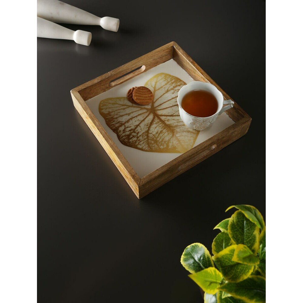 Buy White Wood Printed Tray/Platter