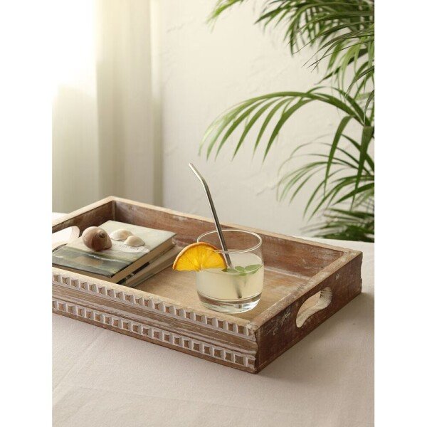 Buy White Wood Printed Tray/Platter