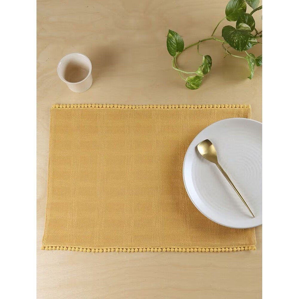 Buy Yellow Rectangle Cotton Solid Mats