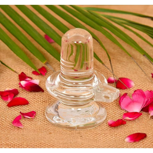 Sphatik Shivling/Big Size for Home Pooja Decorative Showpiece – 4 inch, 250gm (Crystal, White)