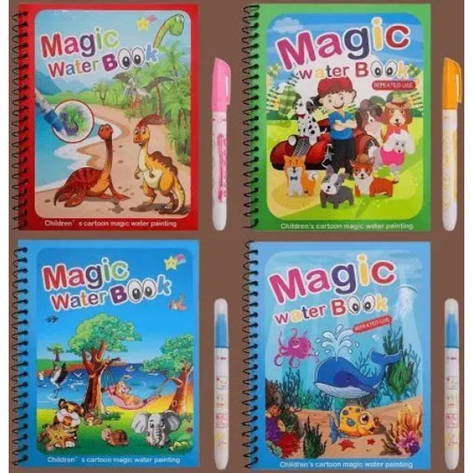 Reusable Magic Water Quick Dry Book Water Coloring Book Doodle with Magic Pen Painting Board for Children Education Drawing Pad (Multi Color, 4 Books)
