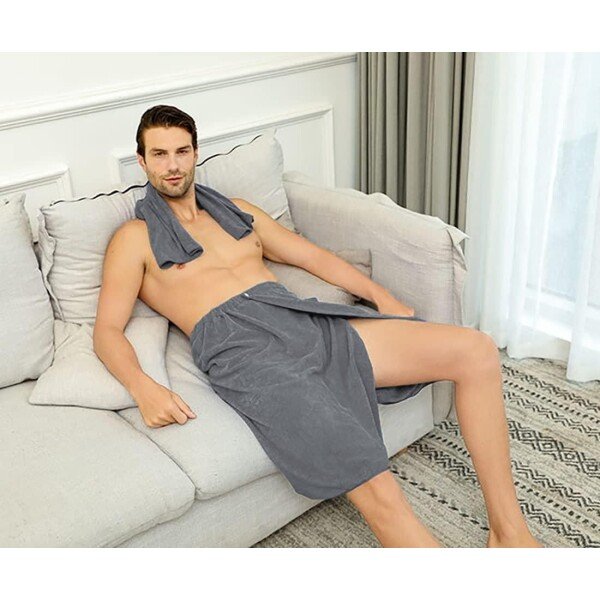 Men Bath Wrap Pocket Microfiber Bath Towel With Hand Towel