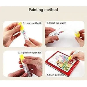 Reusable Magic Water Quick Dry Book Water Coloring Book Doodle with Magic Pen Painting Board for Children Education Drawing Pad (Multi Color, 4 Books)