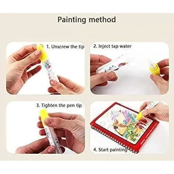 Reusable Magic Water Quick Dry Book Water Coloring Book Doodle with Magic Pen Painting Board for Children Education Drawing Pad (Multi Color, 4 Books)