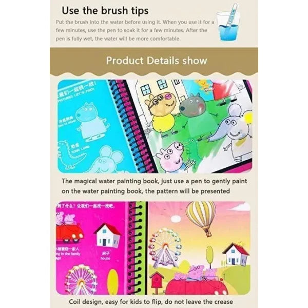 Reusable Magic Water Quick Dry Book Water Coloring Book Doodle with Magic Pen Painting Board for Children Education Drawing Pad (Multi Color, 4 Books)