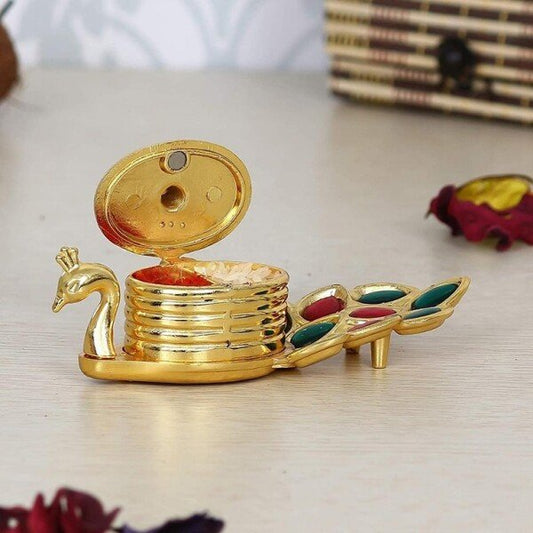 Golden Peacock Shape Roli Kumkum Box (CS-2377453)