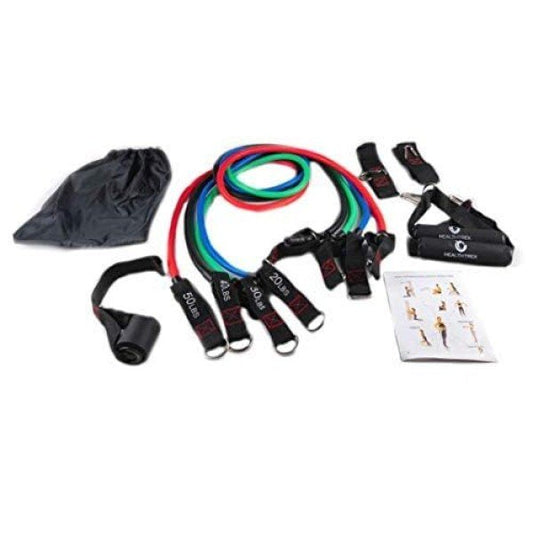 Healthtrek Resistance Tube Set of 4 with Foam Handles, Door Anchor, Ankle Strap & Bag, Exercise Guide Included (CLS-260941405)