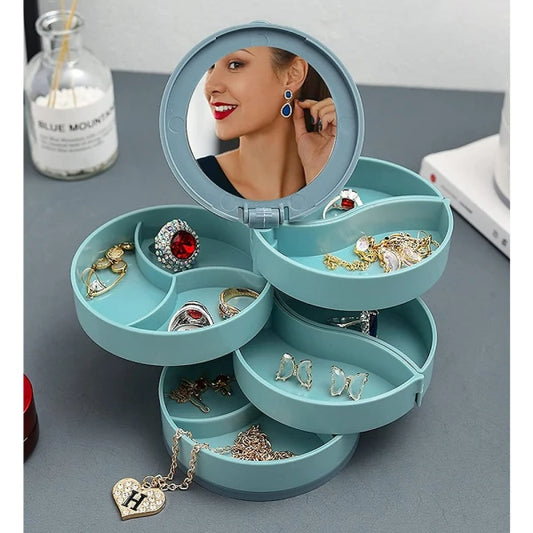 Jewellery Organiser Box Rotating with Mirror Portable Storage Box Multi Layers for Rings, Earrings, Necklace, Multicolor (CLS-156388363)