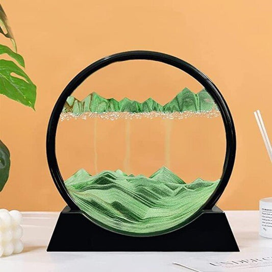 Moving Sand Art Picture Glass Liquid Painting 3D Natural Landscape showpieces for Home Decor, Green, 7 inch (CS-2389308)