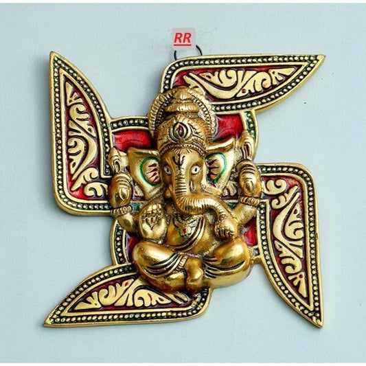 Oxide Metal Handcraft Swastik Symbol with Ganesha Wall Hanging for Entrance, Main Door, Wall Decoration (CS-2361797)