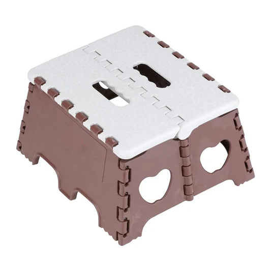 Plastic Folding Stool Brown and White 7 Inch Portable Stool (150 kg Capacity) (CLS-2389954)