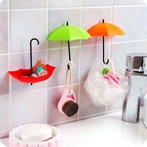 Plastic Umbrella Key Holder, Wall Hanging Hook – Set of 3 (11x3x6cm, Multicolour) (CLS-60864661)