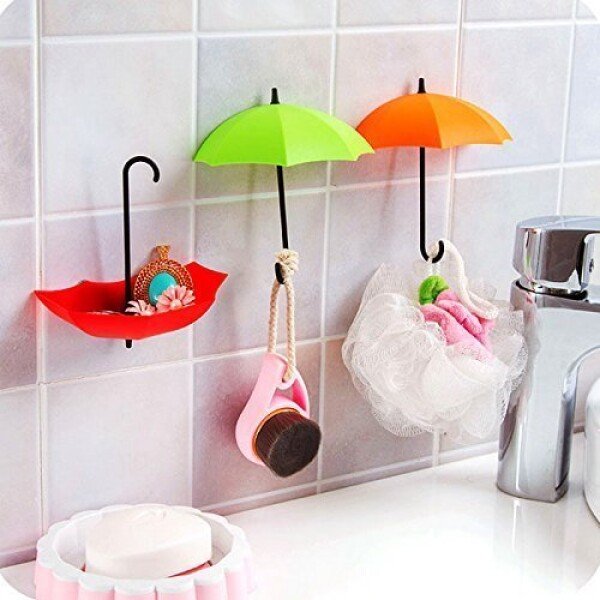 Plastic Umbrella Key Holder, Wall Hanging Hook – Set of 3 (11x3x6cm, Multicolour) (CLS-60864661)