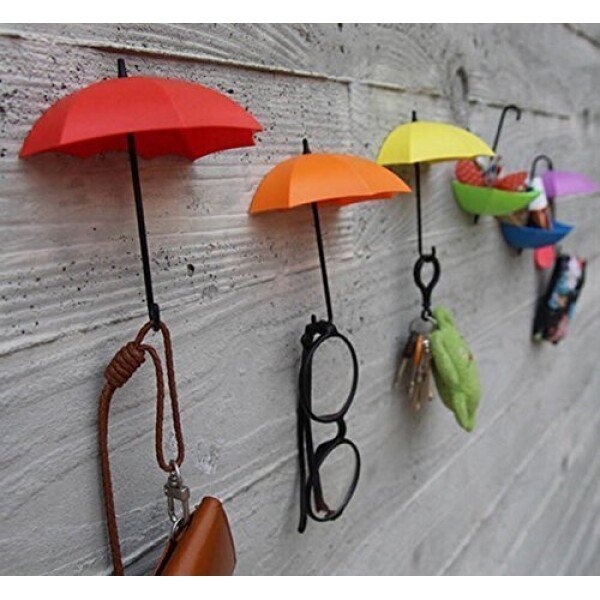 Plastic Umbrella Key Holder, Wall Hanging Hook – Set of 3 (11x3x6cm, Multicolour) (CLS-60864661)
