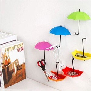 Plastic Umbrella Key Holder, Wall Hanging Hook – Set of 3 (11x3x6cm, Multicolour) (CLS-60864661)