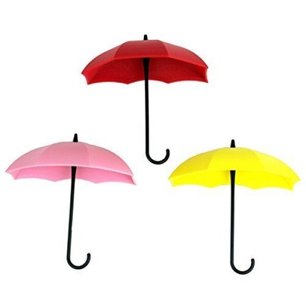 Plastic Umbrella Key Holder, Wall Hanging Hook – Set of 3 (11x3x6cm, Multicolour) (CLS-60864661)