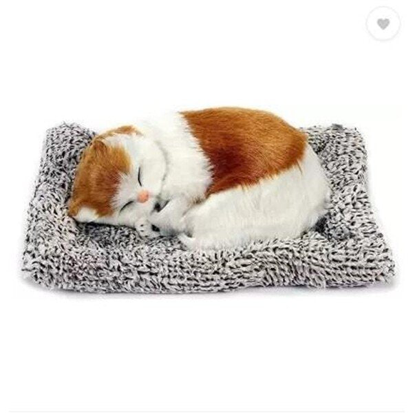 Sleeping Soft Showpiece Realistic Cat Figurine Activated Organic Carbon Decorative- 11 cm (Fiber, Brown) (CLS-2389094)