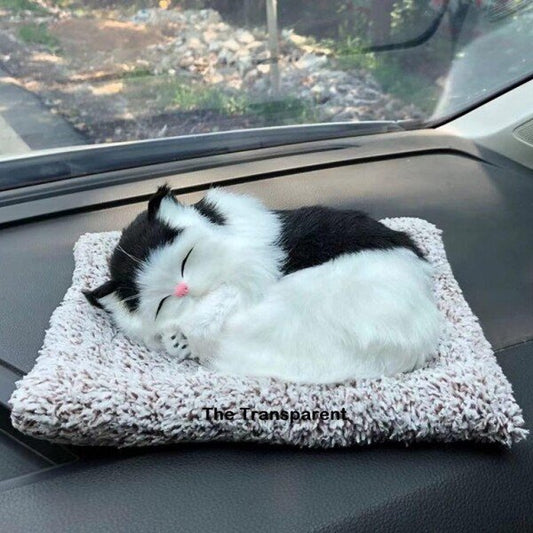 Sleeping Soft Showpiece Realistic Cat Figurine Activated Organic Carbon Decorative- 11 cm (Fiber, Brown) (CLS-2389094)