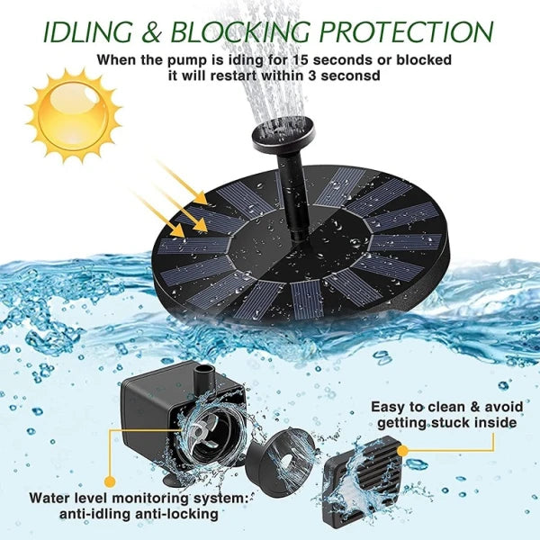 Solar Power Floating Water Pump for Pool Pond Garden and Patio Plants Round 7V 1.4W (Black) for Garden Décor (CLS-2389429)