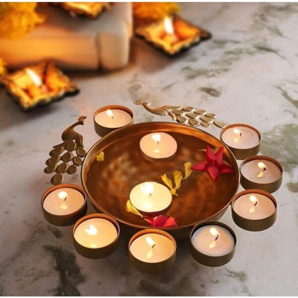 Urli Bowl for Home Decor Diwali Decoration Item Gifts – Tea Light Peacock Flower Shape Decorative Urli (CS-2385908)