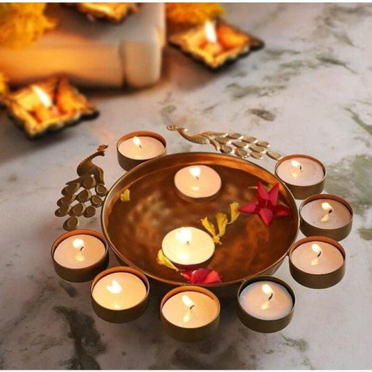 Urli Bowl for Home Decor Diwali Decoration Item Gifts – Tea Light Peacock Flower Shape Decorative Urli (CS-2385908)