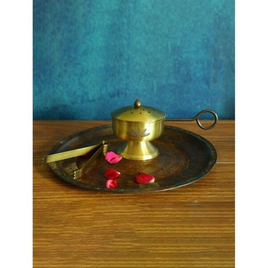 Buy Antique Gold Brass Hand Carved Tongs