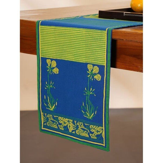 Buy Blue Cotton Printed Rectangle Table Runner