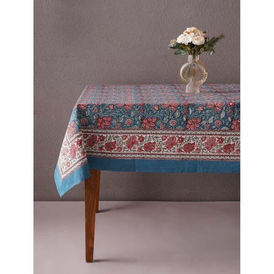 Buy Blue Cotton Rectangle Block Print Table Cloth