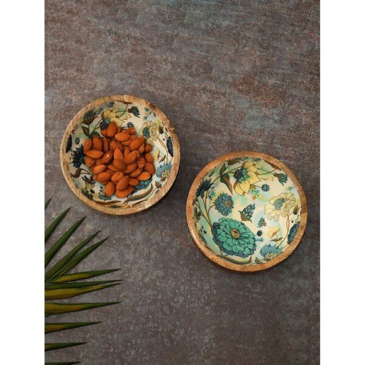 Buy Blue Hand Crafted Mango Wood Floral Bowls