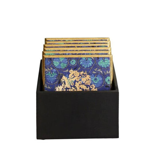 Buy Blue Wood Coaster & Trivet