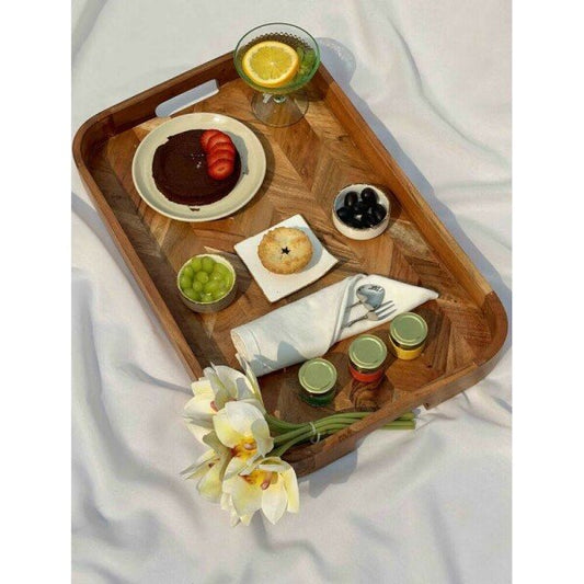 Buy Brown Acacia Wood Printed Tray/Platter