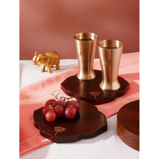 Buy Brown Mango Wood Printed Coaster & Trivet