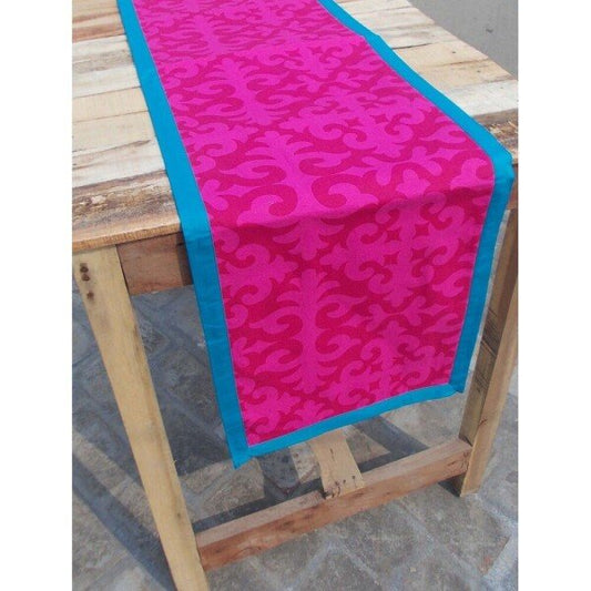 Buy Pink Hand Crafted Cotton Printed Rectangle Table Runner
