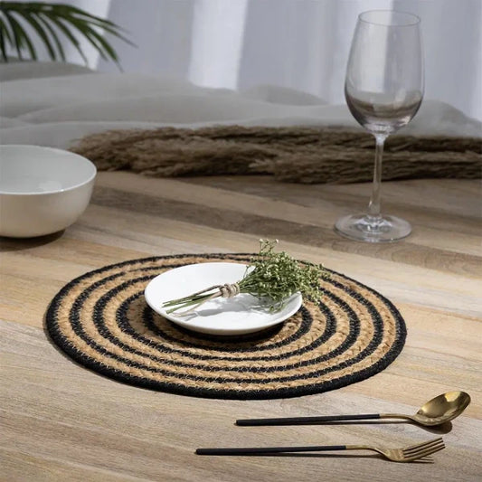 Buy Pinwheel Black, Round Jute Dining Table Placemat – Set of 4