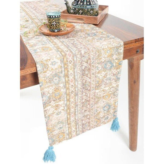 Buy Powder Blue Printed Cotton Printed Rectangle Table Runner