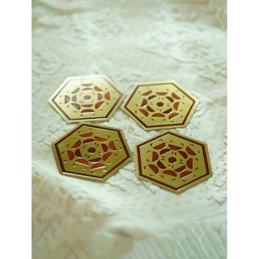 Buy Red Brass Hand Crafted Coaster & Trivet