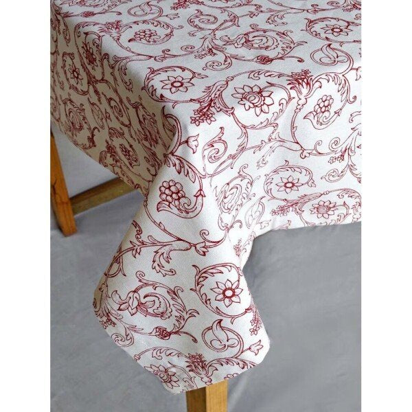 Buy Red Cotton Rectangle Printed Table Cloth