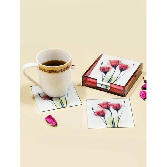 Buy Red Glass Hand Crafted Coaster & Trivet