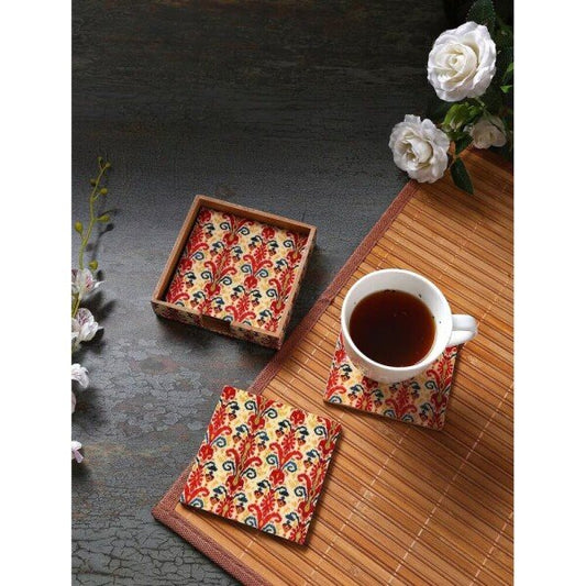 Buy Red MDF Hand Crafted Coaster & Trivet