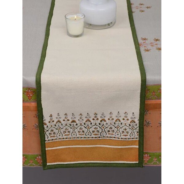 Buy White Cotton Printed Rectangle Table Runner