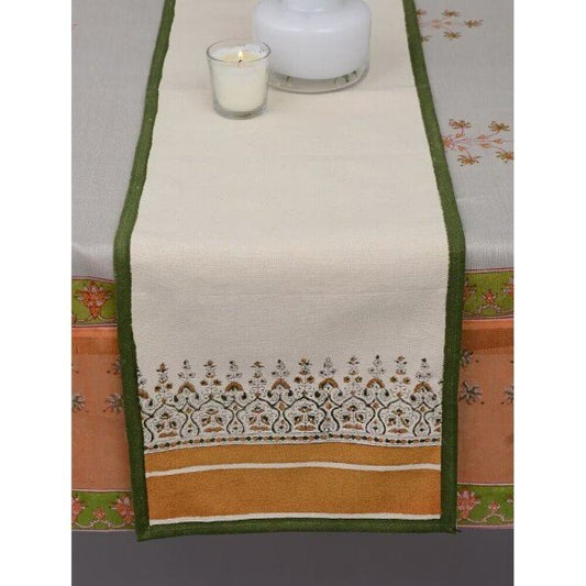 Buy White Cotton Printed Rectangle Table Runner