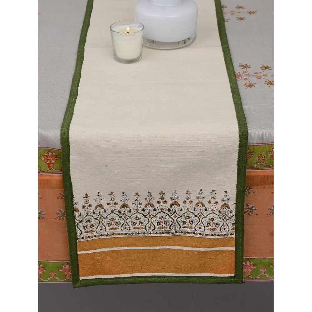 Buy White Cotton Printed Rectangle Table Runner