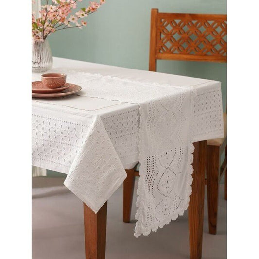 Buy White Cotton Solid Rectangle Table Runner