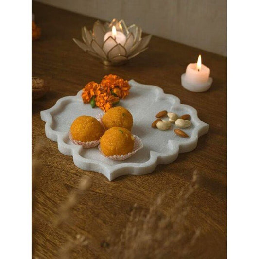 Buy White Marble Printed Tray/Platter